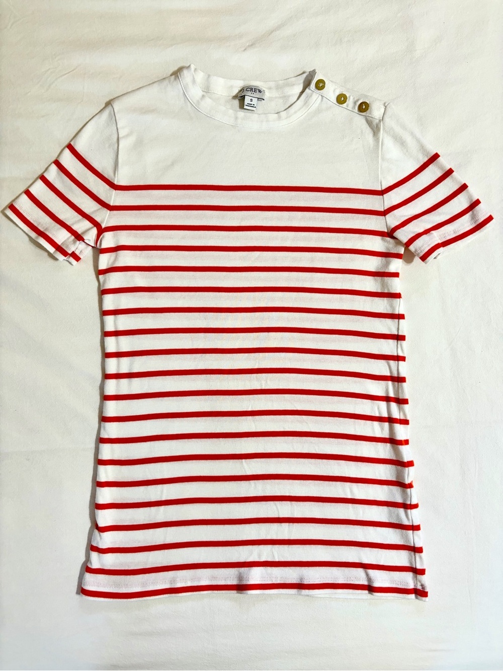 J. Crew Women’s White & Red Stripe Short Sleeve Top
